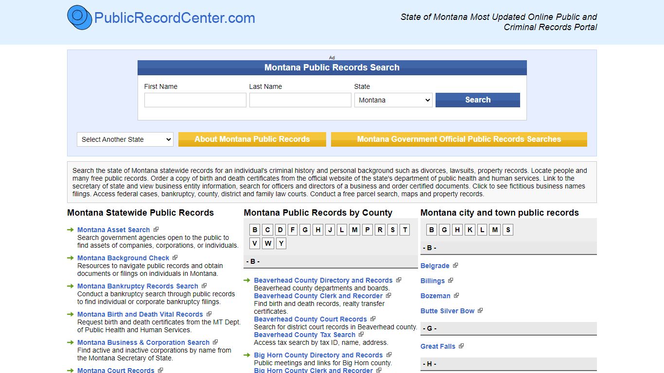 Montana Free Public Records, Criminal Records And Background Checks