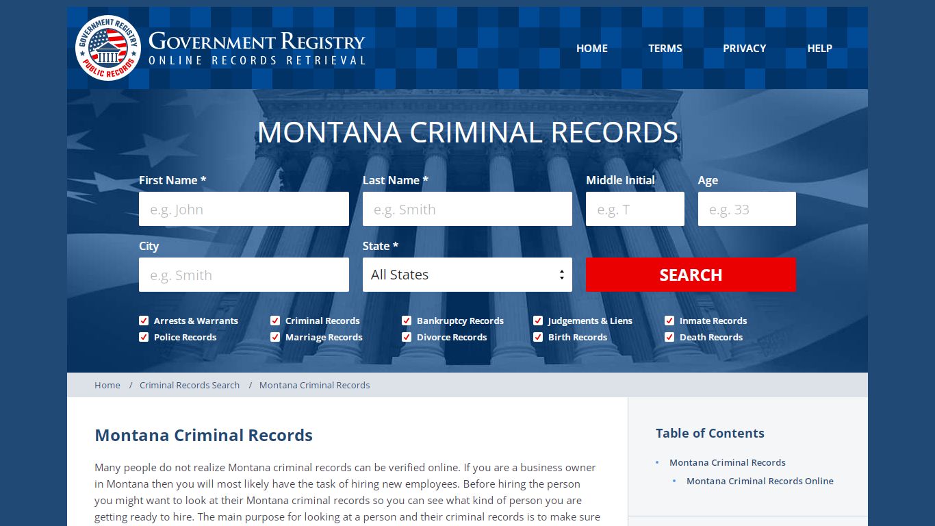 Montana Criminal Records - GovernmentRegistry.Org